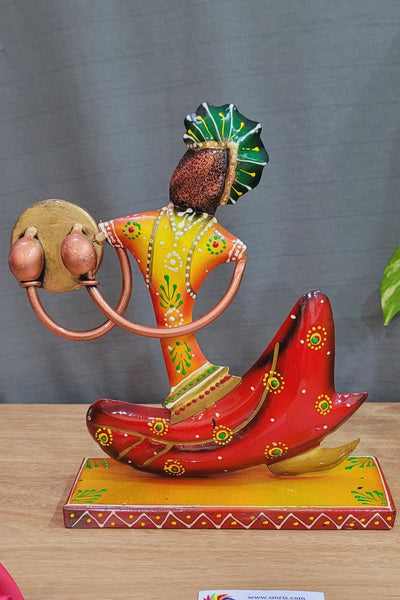 Musician Man sitting with Kanjira (8H * 6.5L * 2.5W) inches table decor showpiece indian decor corporate gifts