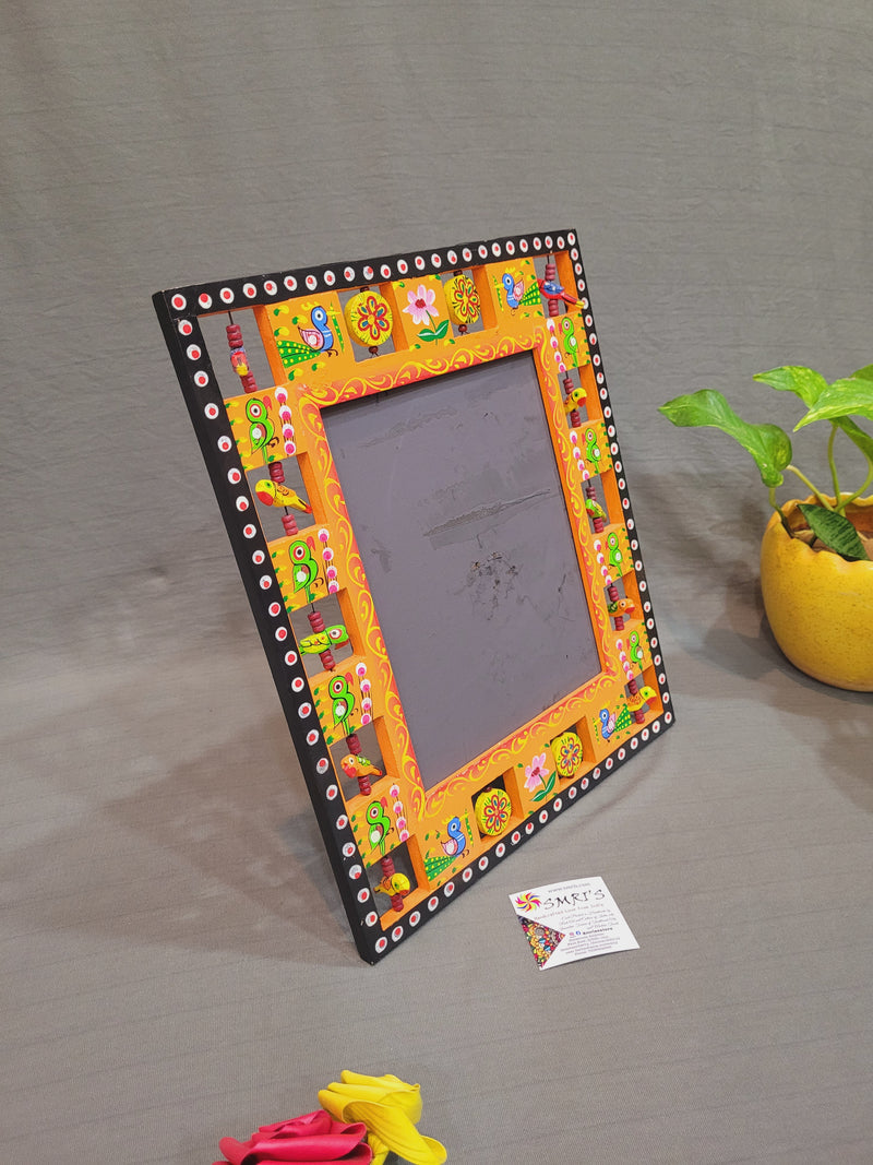 Orange Wooden Frame Handcrafted with wooden charms Big ( 13 H * 11 L * 0.5 W ) Inch