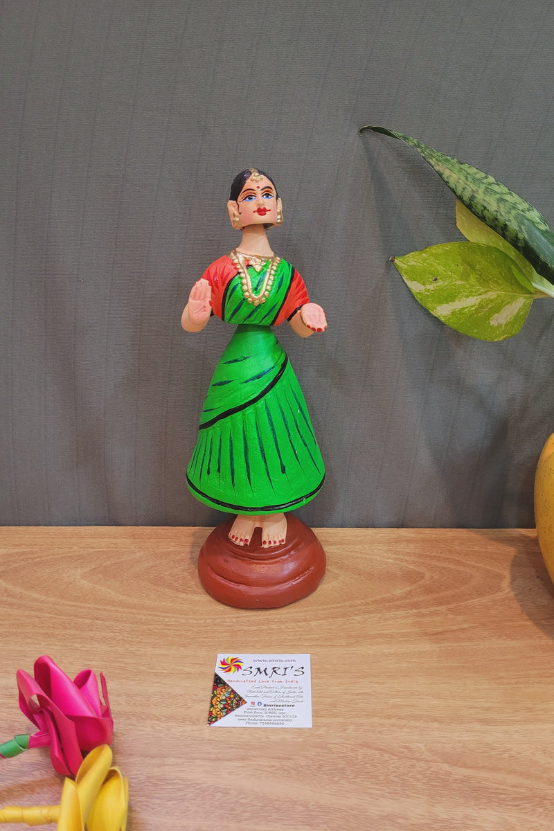 Papa Dancing Doll Paper Mache 10 inch Dark Green Handmade Thanjavur Thalayatti Bommai Tanjore Dancing Doll (10 H * 3.5 L * 3.5 W ) Inches