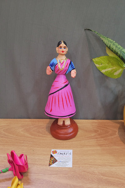 Papa Dancing Doll Paper Mache 10 inch Dark Pink Handmade Thanjavur Thalayatti Bommai Tanjore Dancing Doll (10 H * 3.5 L * 3.5 W ) Inches
