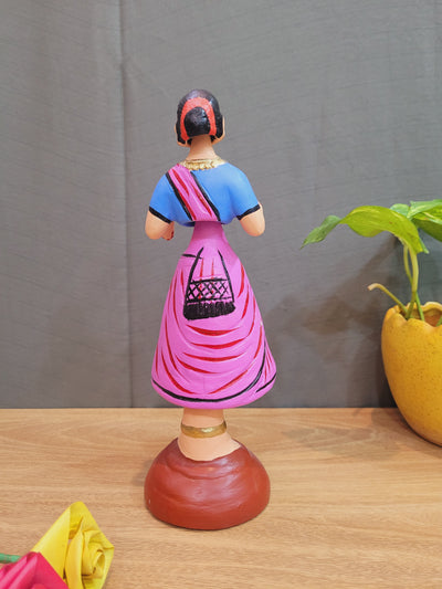 Papa Dancing Doll Paper Mache 10 inch Pink Handmade Thanjavur Thalayattu Bommai