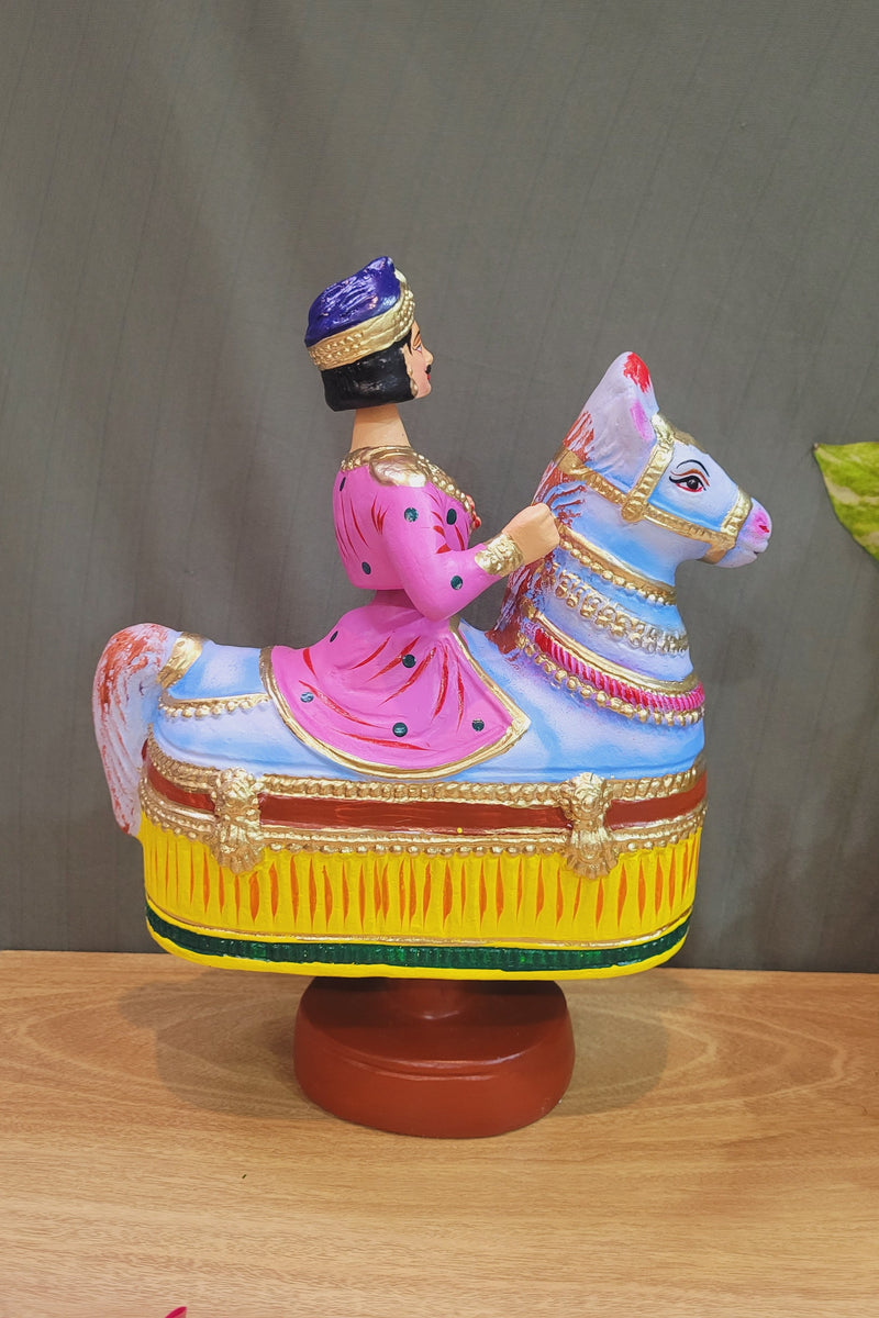 Poikkal Kuthirai Dancing Horse Man doll Pink(12.5 H * 10 L * 4W) inches Thanjavur Thalayatti Bommai Tanjore Dancing Dolls Tamil Tradition new