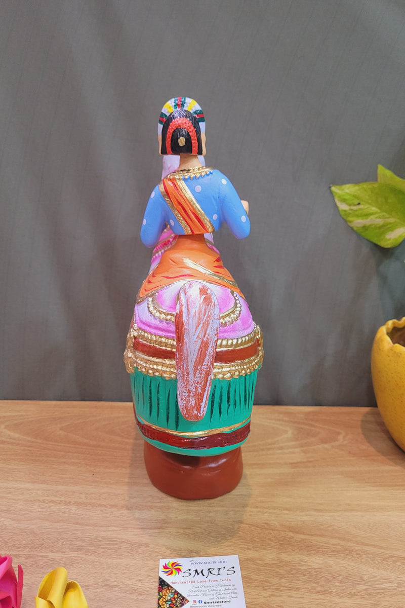 Poikkal Kuthirai Dancing Horse Woman doll Orange (12 H * 10 L * 4W) inches Thanjavur Thalayatti Bommai Tanjore Dancing Dolls Tamil Tradition new