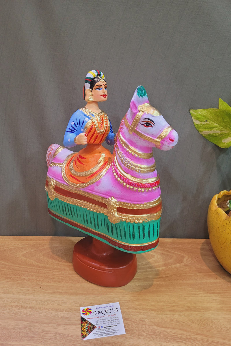 Poikkal Kuthirai Dancing Horse Woman doll Orange (12 H * 10 L * 4W) inches Thanjavur Thalayatti Bommai Tanjore Dancing Dolls Tamil Tradition new