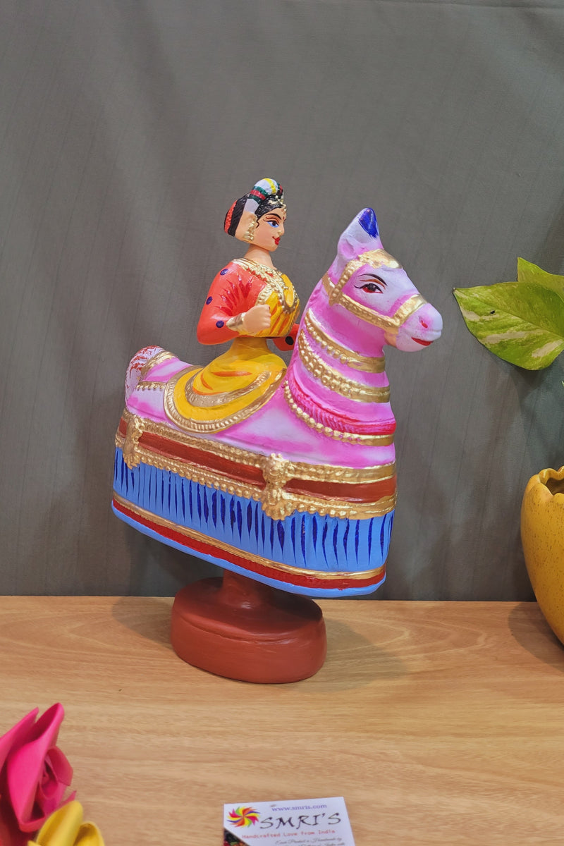 Poikkal Kuthirai Dancing Horse Woman doll Yellow (12 H * 10 L * 4W) inches Thanjavur Thalayatti Bommai Tanjore Dancing Dolls Tamil Tradition new