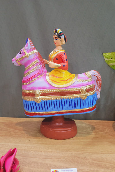 Poikkal Kuthirai Dancing Horse Woman doll Yellow (12 H * 10 L * 4W) inches Thanjavur Thalayatti Bommai Tanjore Dancing Dolls Tamil Tradition new