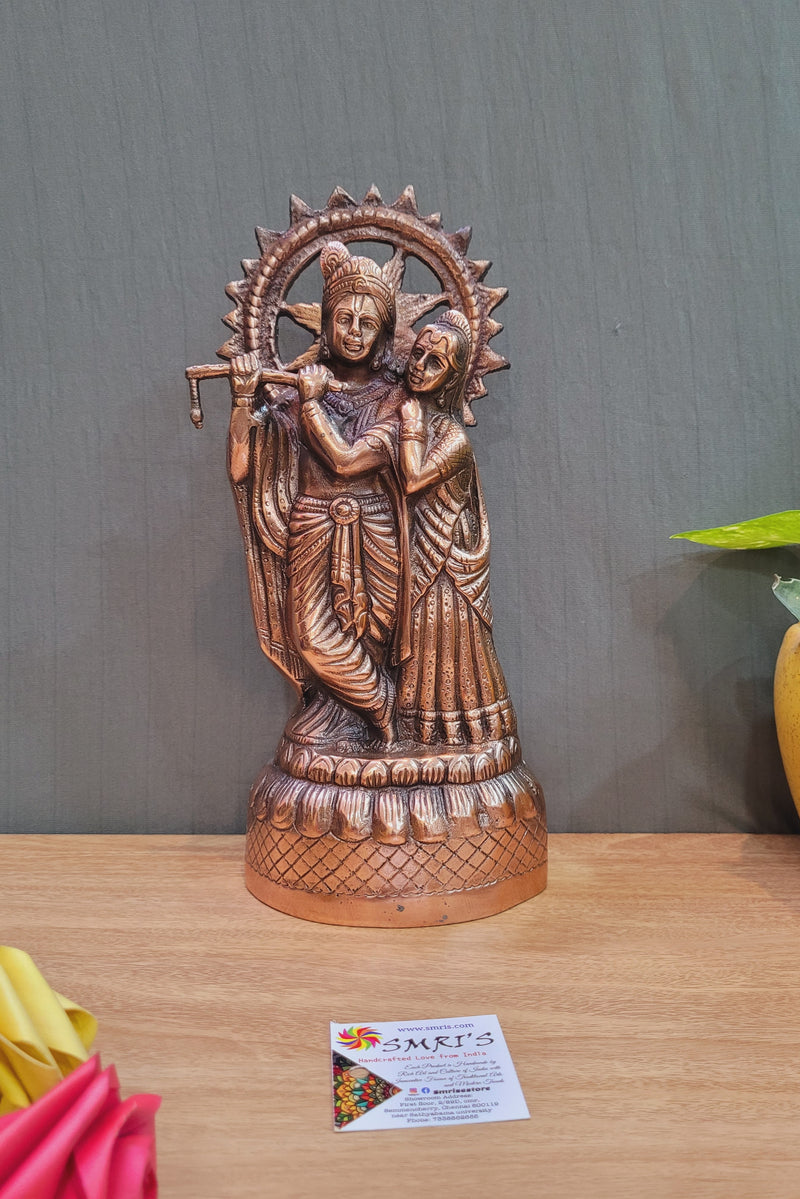 Radha Krishna Radhe Krishna solid Statue 12" (12H * 6L* 4W) inches Copper coated Aluminium Idol Table Decor Pooja Decor
