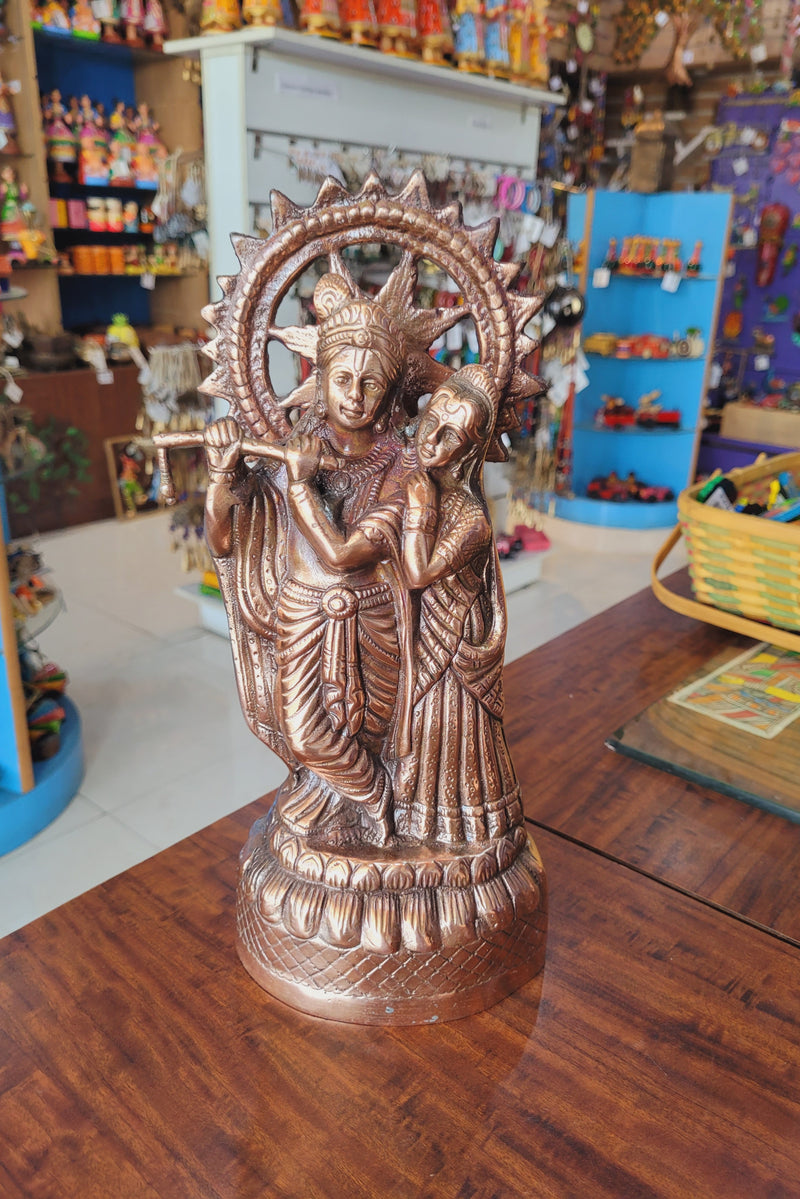 Radha Krishna Radhe Krishna solid Statue 12" (12H * 6L* 4W) inches Copper coated Aluminium Idol Table Decor Pooja Decor