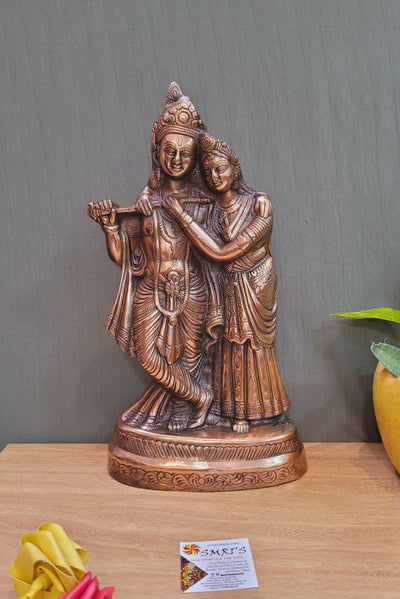 Radha Krishna Radhe Krishna solid Statue 15" (15H * 9L* 4W) inches Copper coated Aluminium Idol Table Decor Pooja Decor