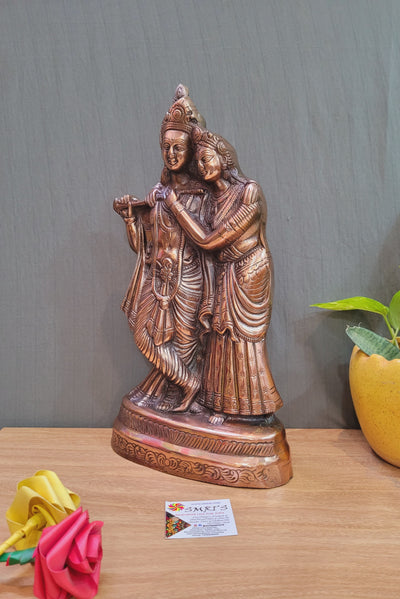 Radha Krishna Radhe Krishna solid Statue 15" (15H * 9L* 4W) inches Copper coated Aluminium Idol Table Decor Pooja Decor
