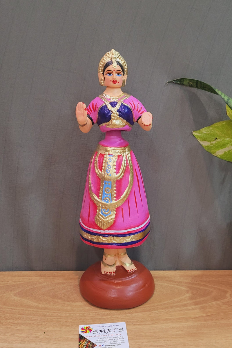 Rani Dancing Doll 12" Pink Thanjavur Thalayatti Bommai Tanjore Dancing Doll Show piece paper mache ( 12 H * 4 L * 4 W )inches