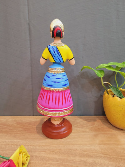 Rani Dancing Doll 13.5 " Blue with pink skirt Thalayatti Bommai show piece table decor paper mache tanjore dancing dolls (13.5 H*4.5 L * 4.5 W) inches big