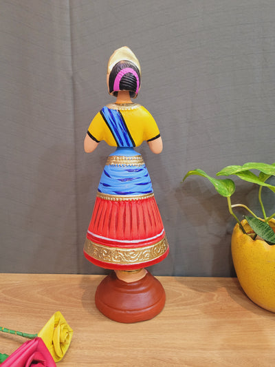 Rani Dancing Doll 14.5 " Blue with red skirt Thalayatti Bommai show piece paper mache tanjore dancing dolls (14.5 H*4.5 L * 4.5 W) inches big