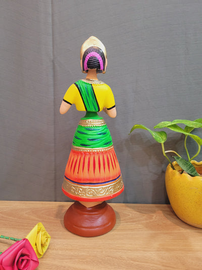 Rani Dancing Doll 14.5 " Green with red skirt Thalayatti Bommai show piece paper mache tanjore dancing dolls (14.5 H*4.5 L * 4.5 W) inches big