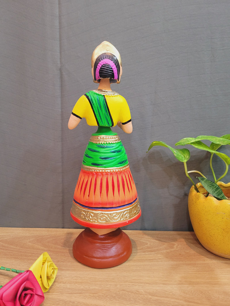 Rani Dancing Doll 14.5 " Green with red skirt Thalayatti Bommai show piece paper mache tanjore dancing dolls (14.5 H*4.5 L * 4.5 W) inches big