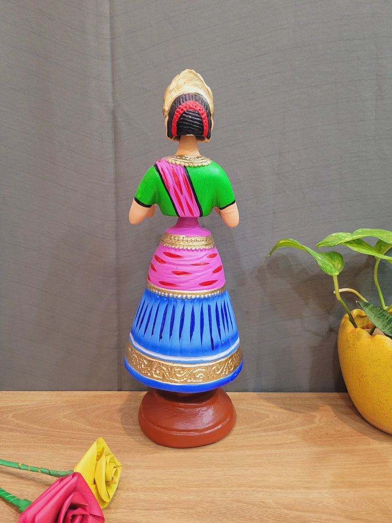Rani Dancing Doll 14.5 "  Pink with blue skirt Thalayatti Bommai show piece paper mache tanjore dancing dolls (14.5 H*4.5 L * 4.5 W) inches big
