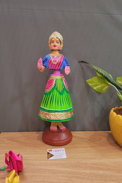 Rani Dancing Doll 15 " Pink with Green skirt Thanjavur Thalayatti Bommai Tanjore Dancing Doll show piece paper mache (15 H* 5 L * 5 W) inches big