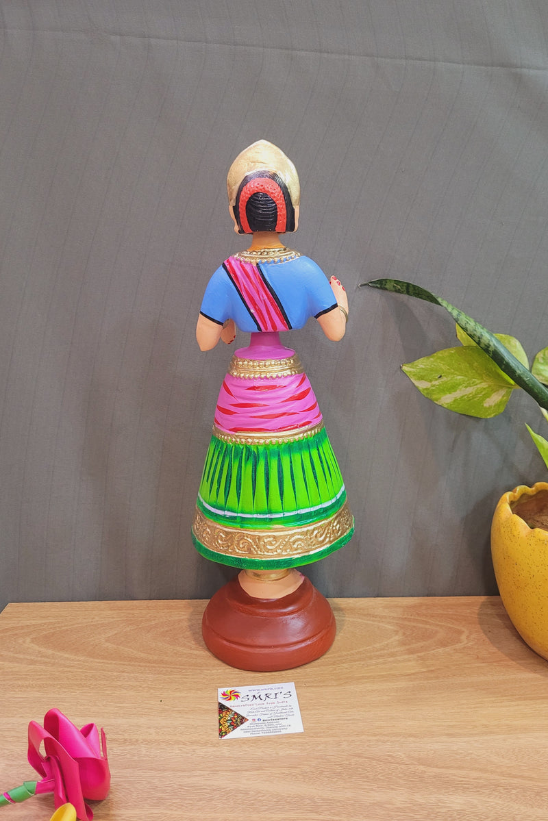 Rani Dancing Doll 15 " Pink with Green skirt Thanjavur Thalayatti Bommai Tanjore Dancing Doll show piece paper mache (15 H* 5 L * 5 W) inches big