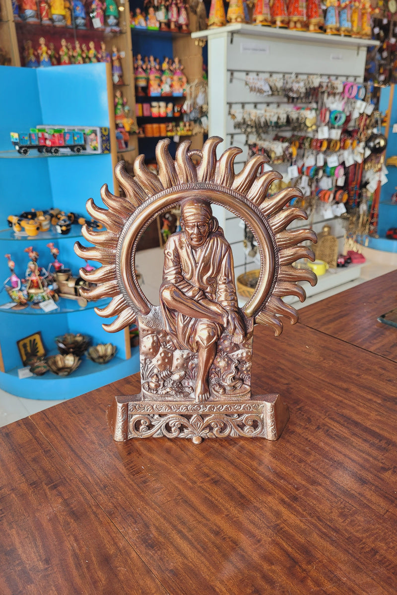 Shirdi Sai Baba Statue (11.5H * 8L* 1.5W) inches Copper coated Aluminium Idol Wall Decor Table Decor Pooja Decor