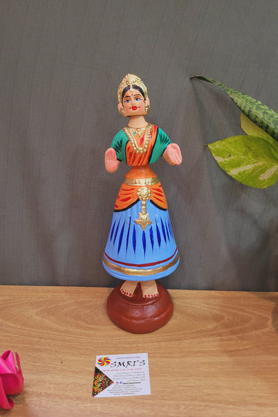 Star heart dancing Doll Paper Mache 11 inch H Blue with Orange Handmade Thanjavur Thalayatti Bommai Tanjore Dancing Doll Tamil Tradition (11 H * 3.5 L * 3.5 W ) Inches