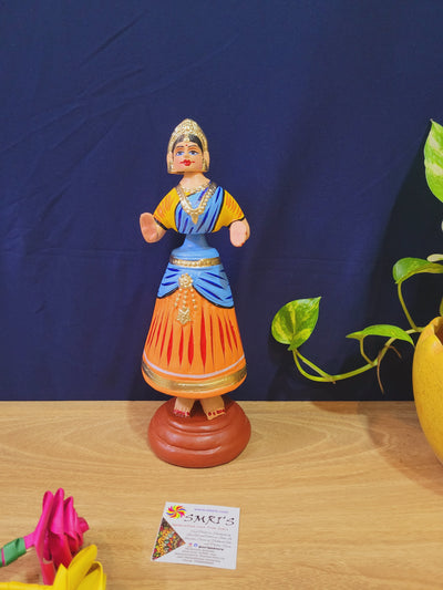 Star heart dancing Doll Paper Mache 11 inch H Blue with Orange Handmade Thanjavur Thalayatti Bommai Tamil Tradition