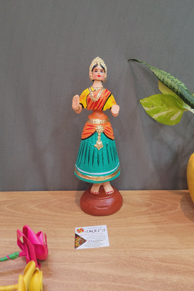 Star heart dancing Doll Paper Mache 11 inch H Dark Green With Orange Handmade Thanjavur Thalayatti Bommai Tanjore Dancing Doll Tamil Tradition (11 H * 3.5 L * 3.5 W ) Inches