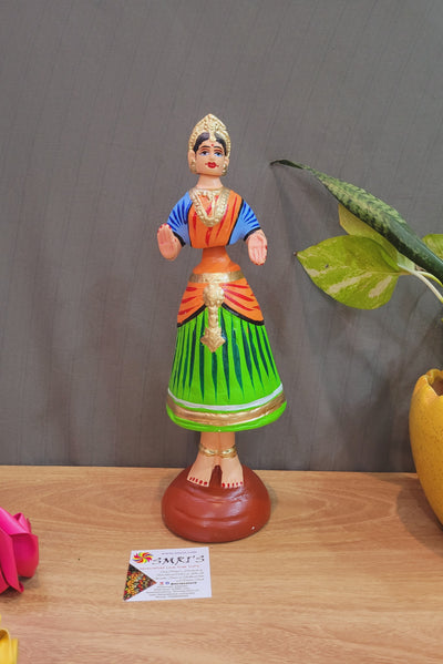 Star heart dancing Doll Paper Mache 11 inch H Light Green with Orange Handmade Thanjavur Thalayatti Bommai Tanjore Dancing Doll Tamil Tradition (11 H * 3.5 L * 3.5 W ) Inches
