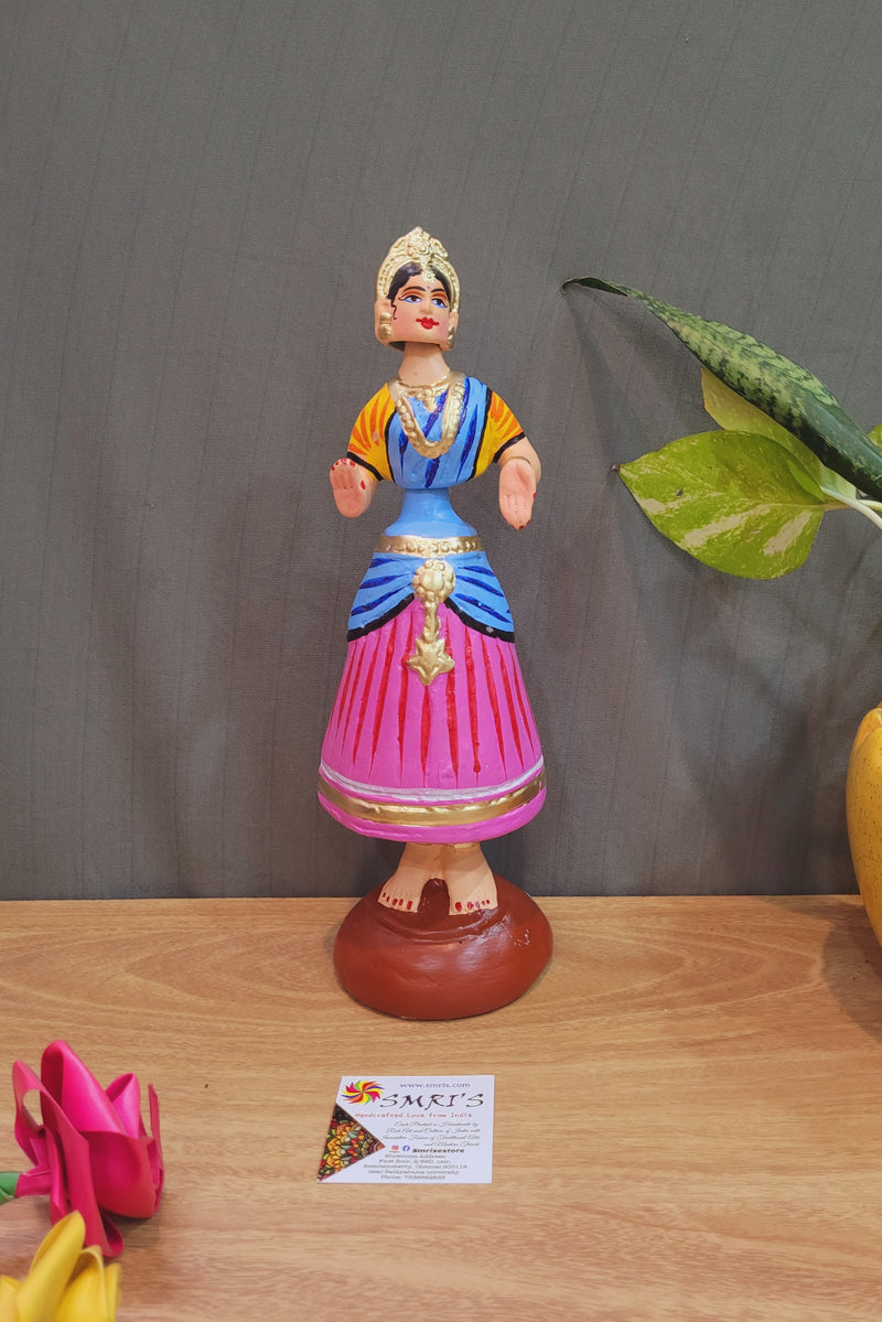 Star heart dancing Doll Paper Mache 11 inch H Pink With Blue Handmade Thanjavur Thalayatti Bommai Tanjore Dancing Doll Tamil Tradition (11 H * 3.5 L * 3.5 W ) Inches