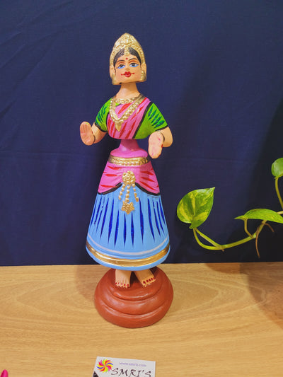 Star heart dancing Doll Paper Mache 11 inch H Pink with Blue Handmade Thanjavur Thalayatti Bommai Tamil Tradition