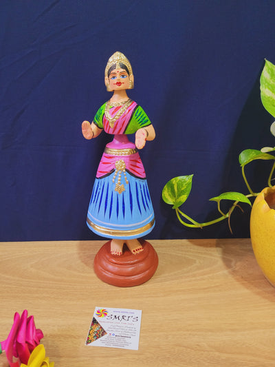 Star heart dancing Doll Paper Mache 11 inch H Pink with Blue Handmade Thanjavur Thalayatti Bommai Tamil Tradition