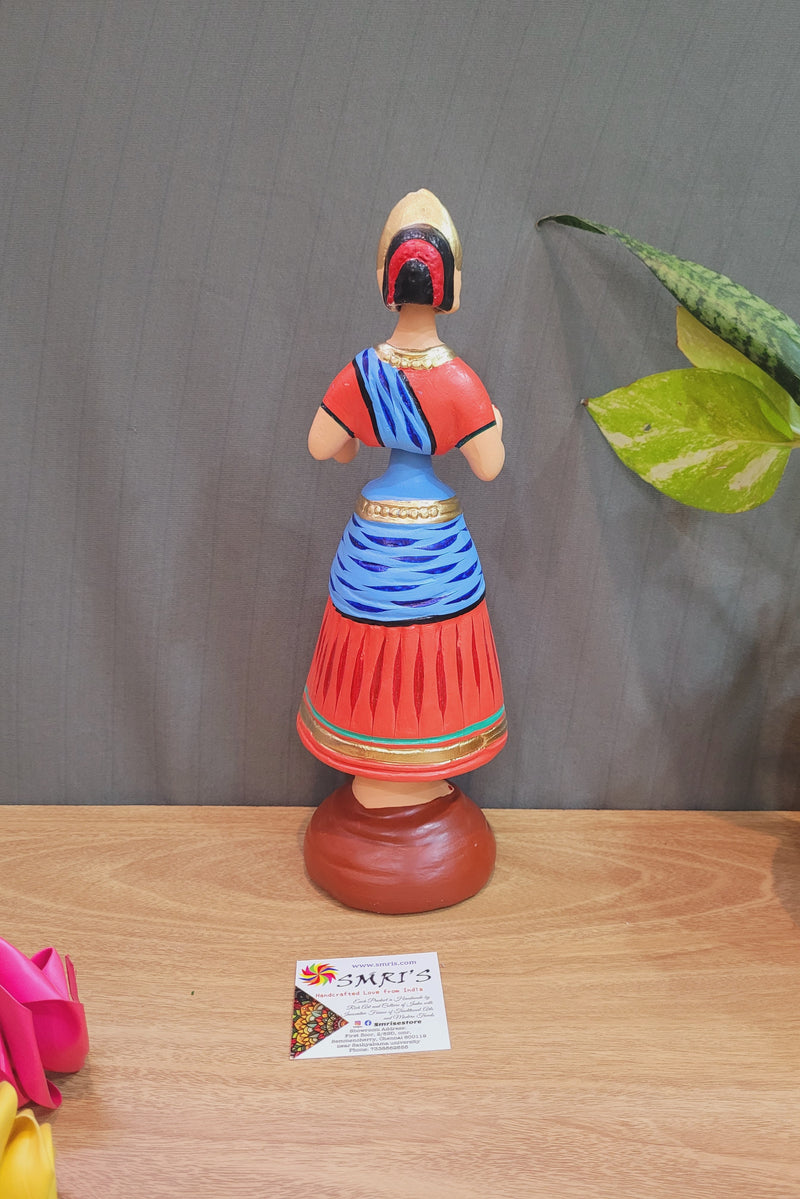 Star heart dancing Doll Paper Mache 11 inch H Red with Blue Handmade Thanjavur Thalayatti Bommai Tanjore Dancing Doll Tamil Tradition (11 H * 3.5 L * 3.5 W ) Inches