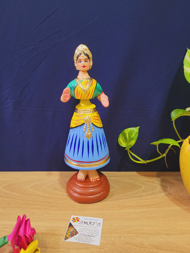Star heart dancing Doll Paper Mache 11 inch H Yellow with Blue Handmade Thanjavur Thalayatti Bommai Tamil Tradition