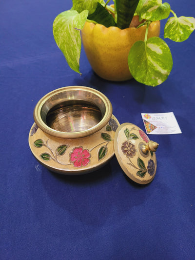 Traditional Maharashtrian Hand made Brass Haandi Handi Nut Bowl Hand Painted Sandal