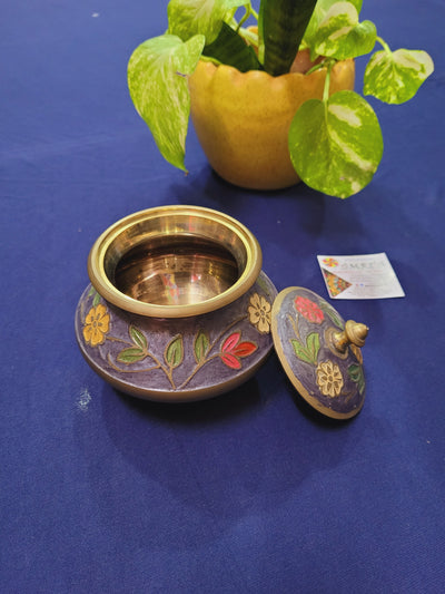 Traditional Maharashtrian Hand made Brass Haandi Handi Nut Bowl Hand Painted Violet