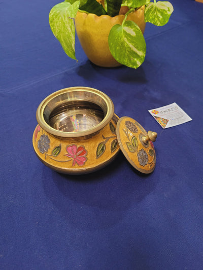 Traditional Maharashtrian Hand made Brass Haandi Handi Nut Bowl Hand Painted Yellow