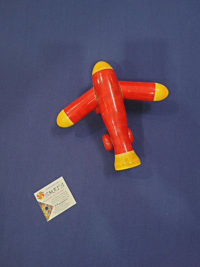 Wooden Aeroplane Red Yellow Kids toys show piece (3 H x 7 L x 7 w) inches indian handicrafts eco friendly toys natural colours toys