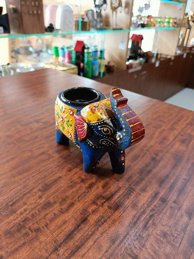 Wooden carving Elephant Deepam Holder Handpainted indian handicrafts Home decor (4 H * 4.5 L *2 W) inches