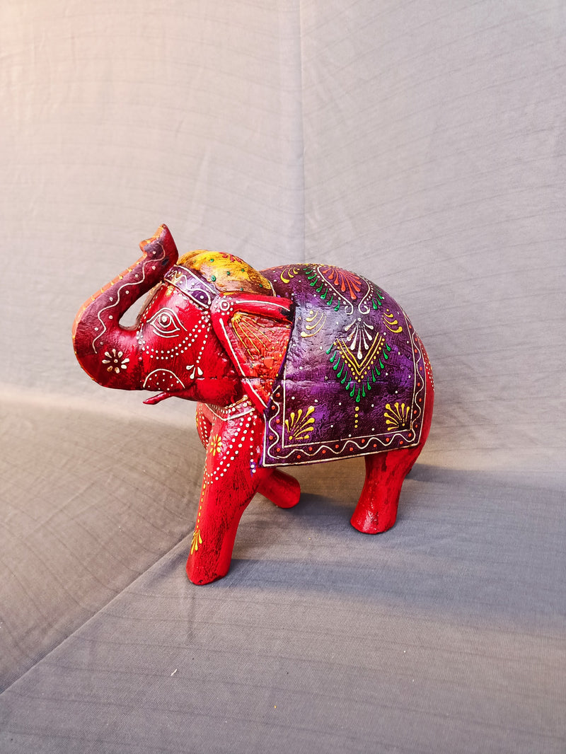 Wooden carving Elephant multi colour 10" indian handicrafts Home decor (10 H * 9 L * 4.5 W ) Inches