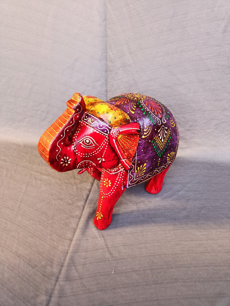 Wooden carving Elephant multi colour 10" indian handicrafts Home decor (10 H * 9 L * 4.5 W ) Inches