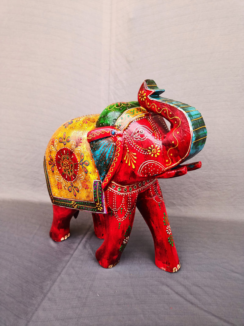 Wooden carving Elephant Red 15" (15 H * 15 L * 6 W ) Inch