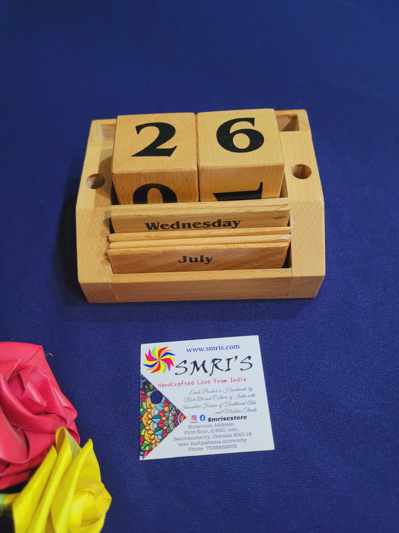 Wooden Date Changer Calender (5.8x11x9 cm) (HxLxW) cm Natural colored Kids toys Gift and return gifts