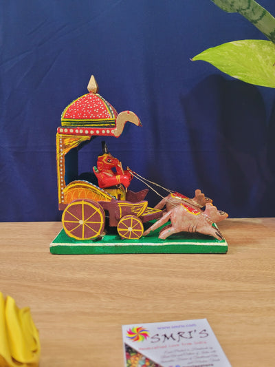 Wooden Ganesha on chariot ratham with brown mouse handcrafted Handmade Home decor (7 H * 7 L * 3.5 W) Inches