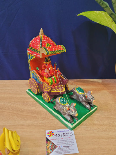 Wooden Ganesha ratham Chariot brown mouse Home decor