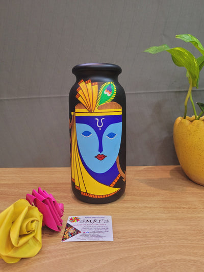 Wood Krishna Flower Vase Show piece handpainted