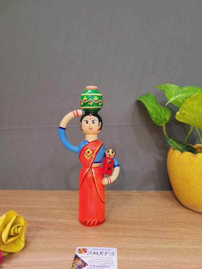 Wooden Lady with Pot baby show piece doll