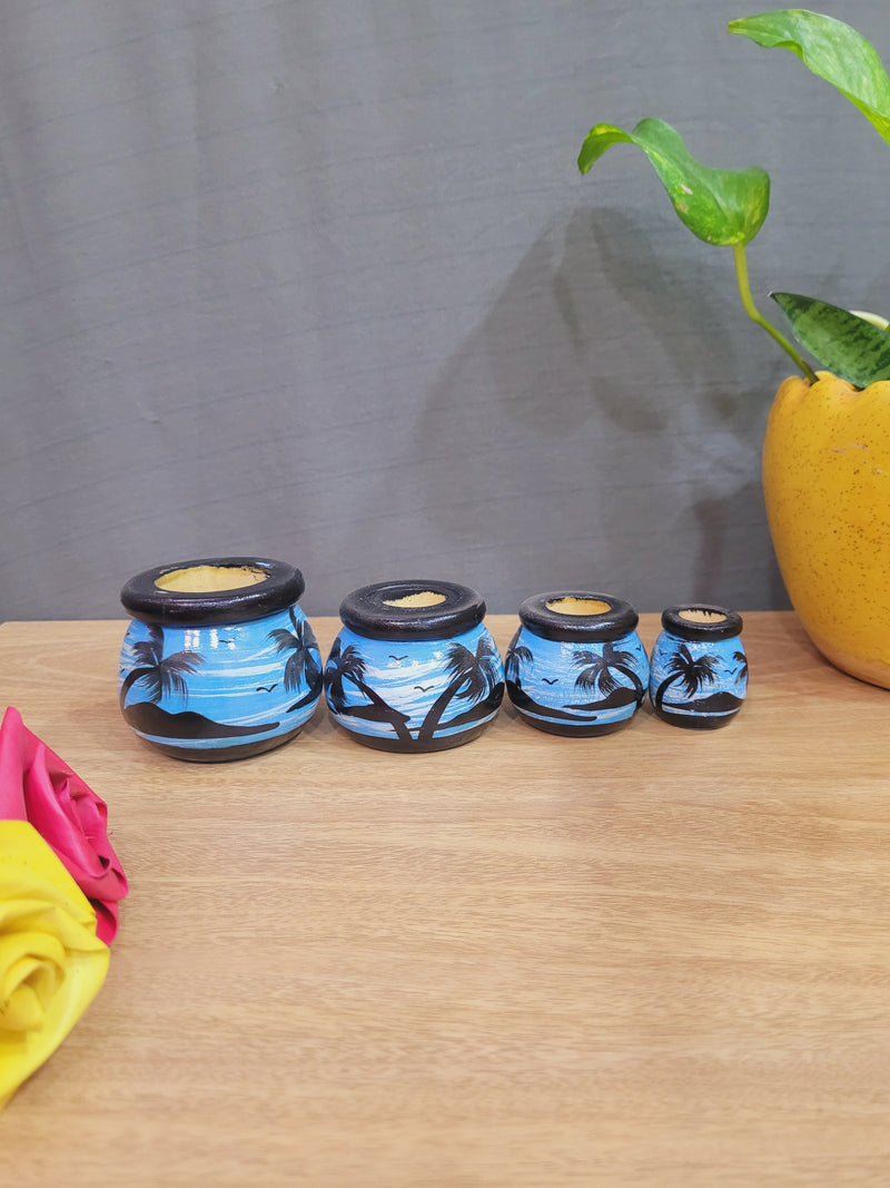Wooden Pot set of 4 Blue and Black (7H * 2.5L * 2.5W) inches Show piece Home decor