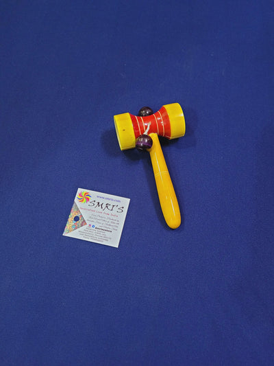 Wooden Rattle Kudukudupai kids toy Dum Dum Yellow Red  ( 5 H x 2.8 L x 1.5 W) inches
