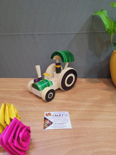 Wooden Toy Tractor Green  made in india (4.5 H x 3 L x 5.5 W) inches Natural colored Kids toys Gift and return gifts