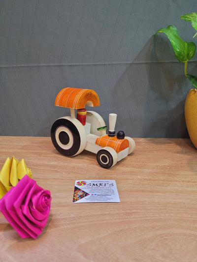 Wooden Toy Tractor Orange  made in india (4.5 H x 3 L x 5.5 W) inches Natural colored Kids toys Gift and return gifts