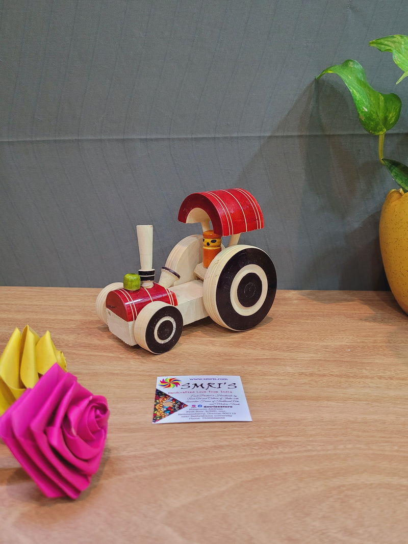 Wooden Toy Tractor Red  made in india (4.5 H x 3 L x 5.5 W) inches Natural colored Kids toys Gift and return gifts